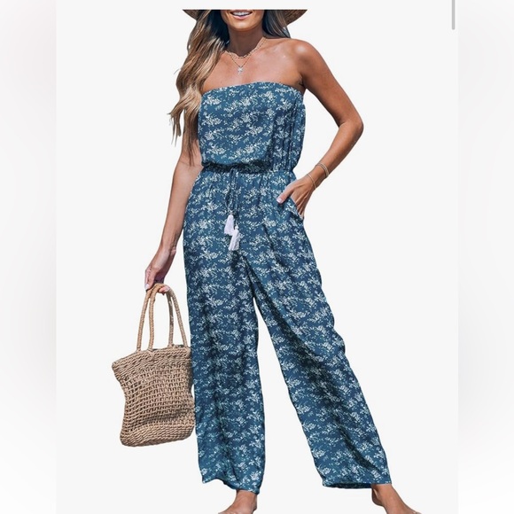 CUPSHE Women's Jumpsuit Tube Top Sleeveless Overall Straight Leg Outfit Sz Med - Picture 3 of 12